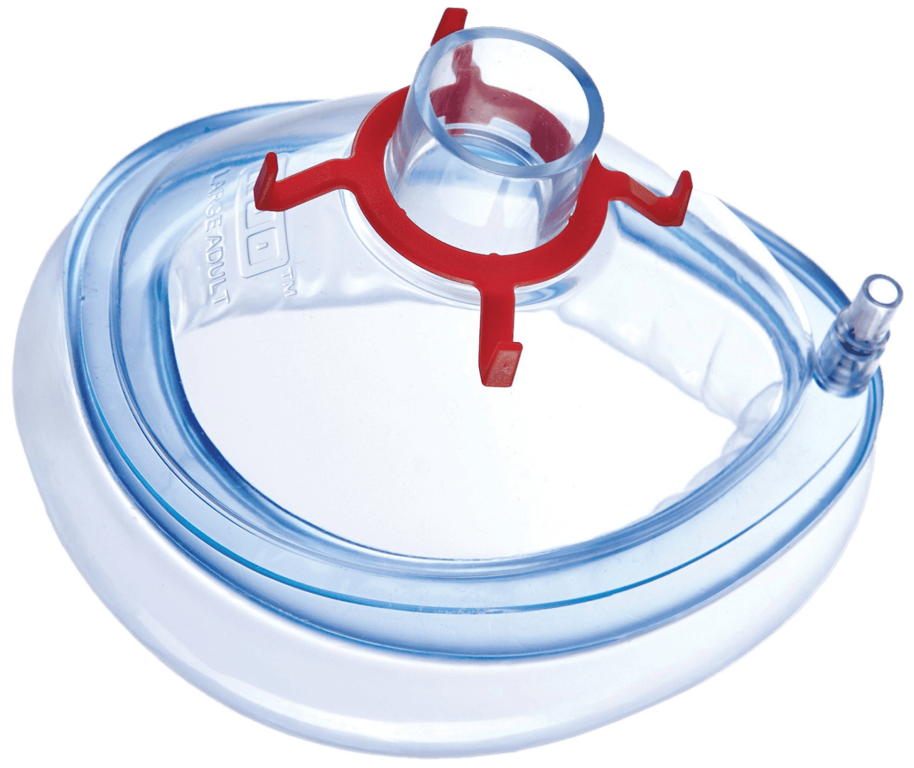 Koo Crystal anesthesia mask with a red connector