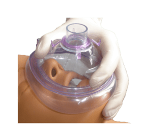 Koo Crystal Plus anesthesia mask demonstrated on a mannequin